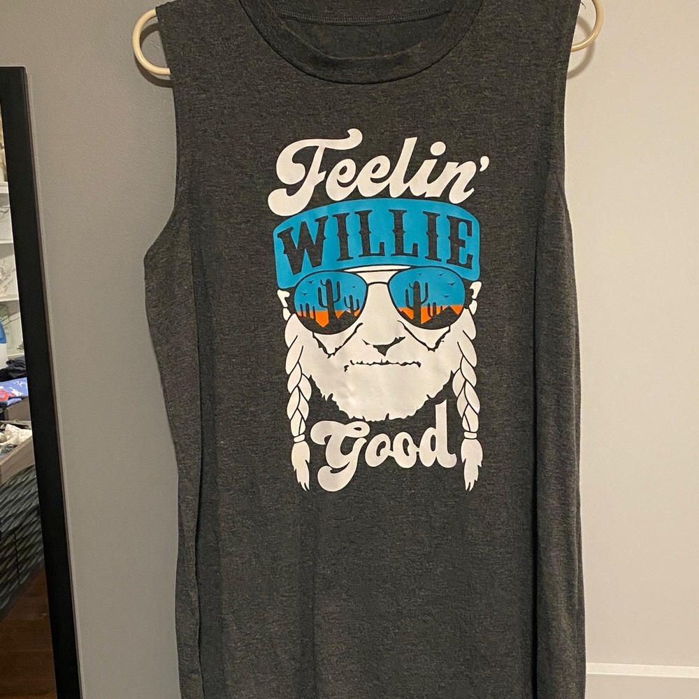 Feelin' Willie Good Graphic Tank - Charcoal with Blue & Orange
